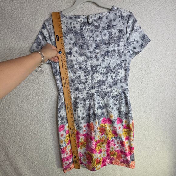 Talbots 6P Floral Cotton Square neckline Classy Dopamine happy dress Bodycon Zip - Picture 14 of 15